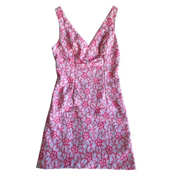 Lilly Pulitzer Dresses & Skirts - Lilly Pulitzer Dress Pink White Floral Lace V-Neck Barbiecore Resortwear 4